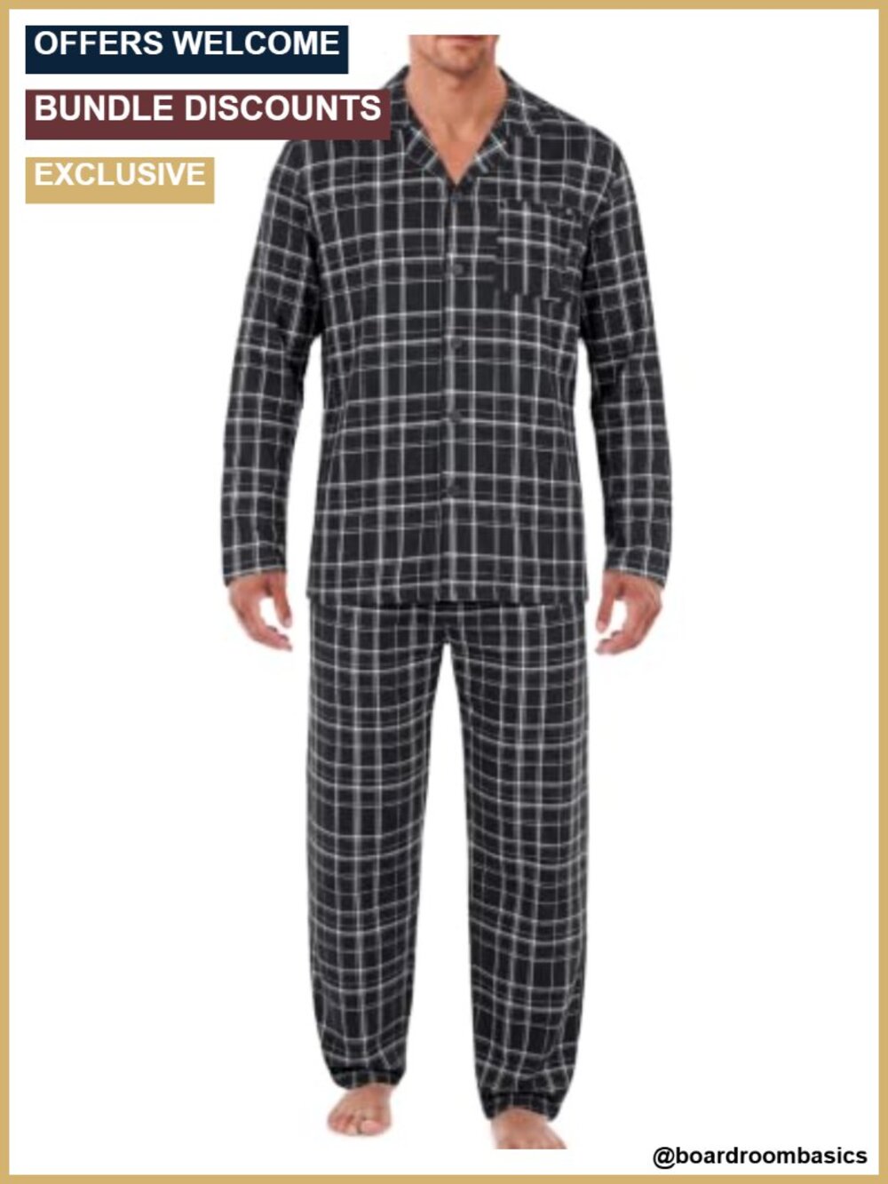 Mens Pajama Set Long Sleeve Button Down PJs with Pockets